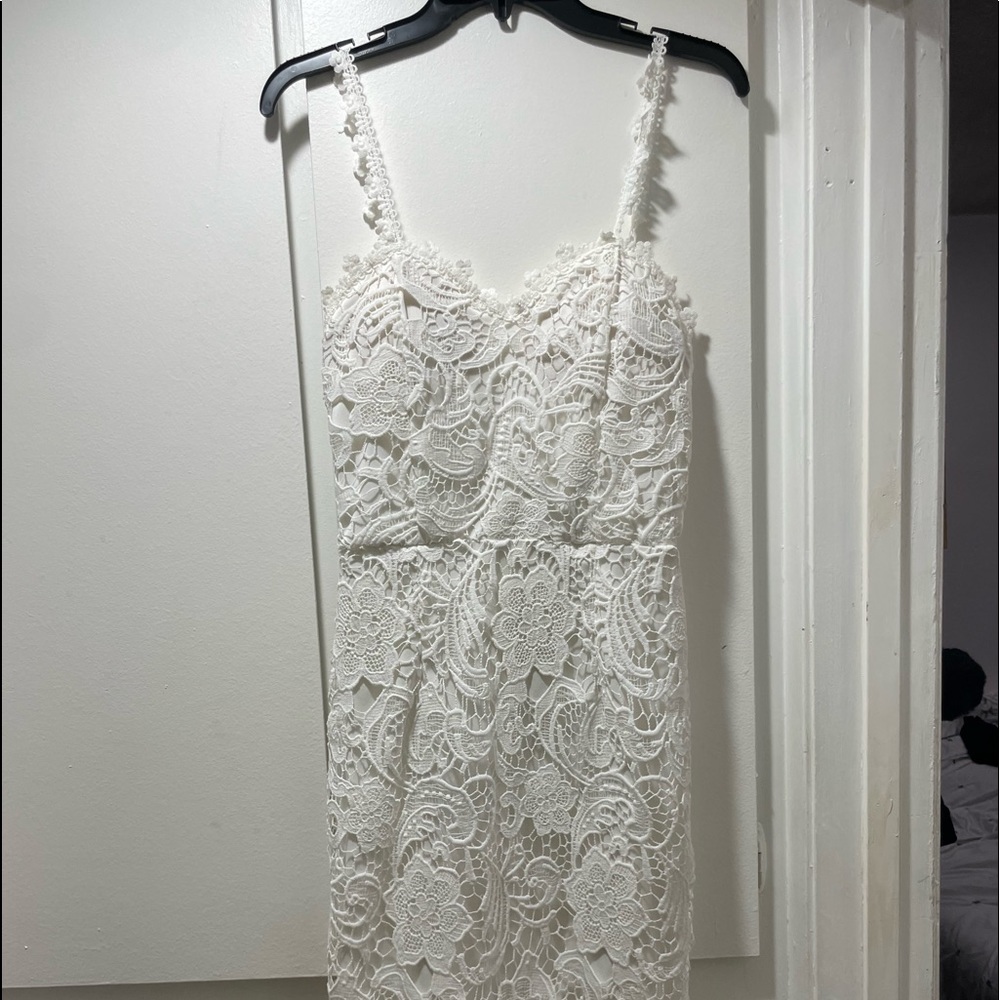 White spaghetti strap lace dress